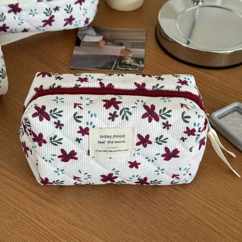 Fi Red Floral Tote Wen Bag Large Capacity Cosmetic Storage Bag Corduroy Makeup Pouch D251011