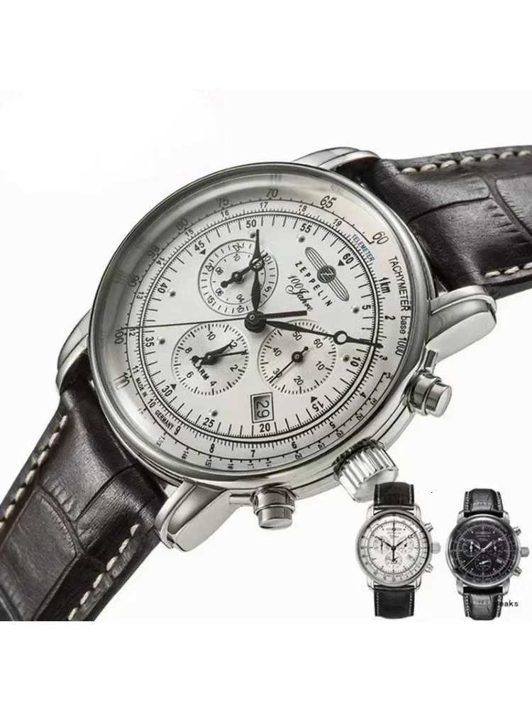 New Zeppelin Automatic Date Wristwatch Threeeye Run Seconds Multifunctional Timing Business Leisure Quartz Mens Watch D251011