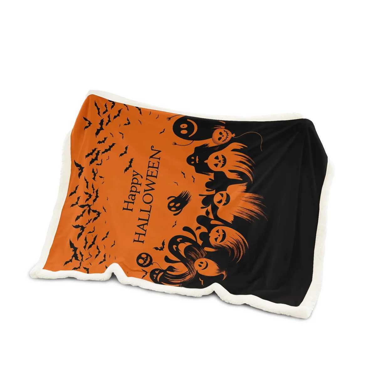 1pc Halloween Ghost Print Imitation Lamb Fleece Blanket Multi Size Living Room Nap Leisure Blanket Comfortable Machine Washable C251011