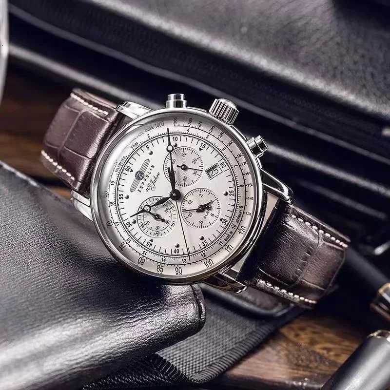 New Zeppelin Automatic Date Wristwatch Threeeye Run Seconds Multifunctional Timing Business Leisure Quartz Mens Watch D251011