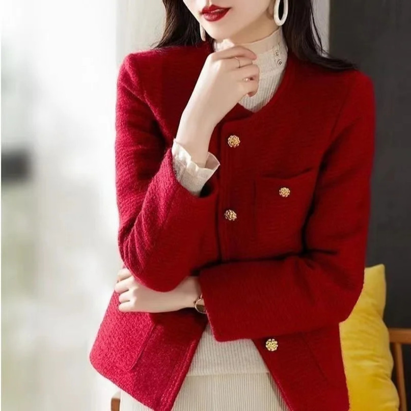 Womens Jackets Autumn Winter Small Fragrance Temperament Tweed Red Jacket Korean Fashion Women Top Chic Short 231123