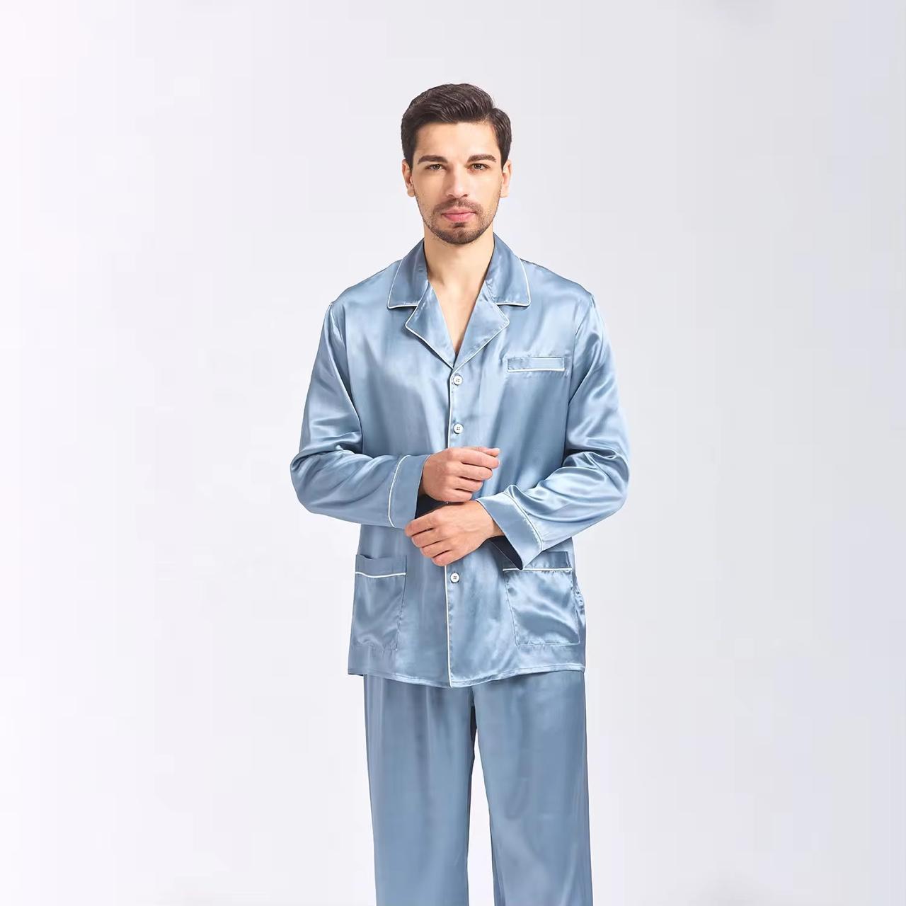 Luxury Satin Silk Men's Pajama Set Pants Top 2pcs Adult Pajamas Long Sleeve Solid Satin Men's Pajamas