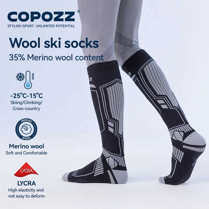 COPOZZ New Winter Ski Socks Men Women Thermal Merino Wool Long Ski Socks Snowboard Cycling Skiing Soccer Socks Thickened SockW251011