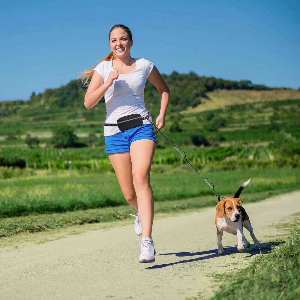 Hands-free leash with zipper bag, double padded handle durable elastic strap for walking, jogging and running your dog