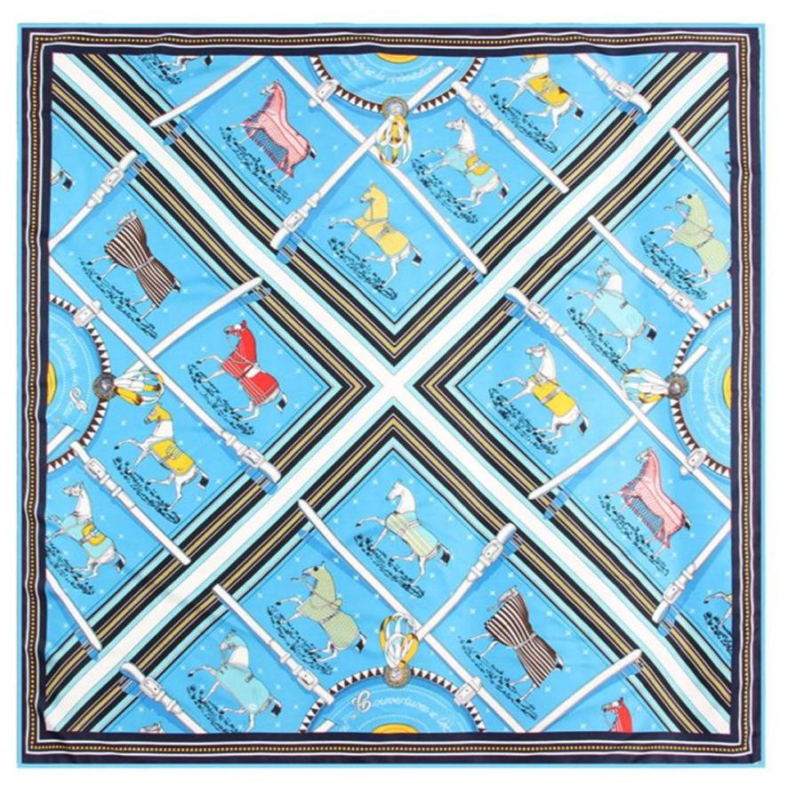 Manual Hand Rolled Twill Silk Scarf Women Belt Plaid Horse Square Scarves Echarpes Foulard Femme Wrap Lady Bandana Hijab 90CM90Cm1482172176
