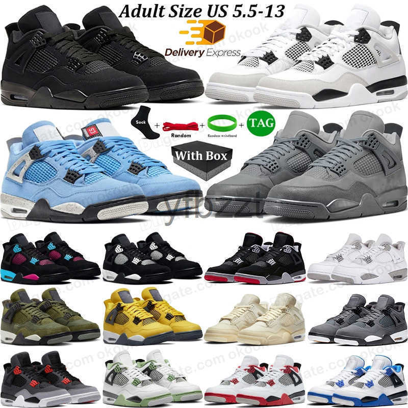 With Box 4 Outdoor shoes 4s Military Black Cat Bred Sail Red Cement Yellow Thunder White Oreo Cool Grey University Blue Pink 4shoes Mens Women Sneaker Sport Trainer