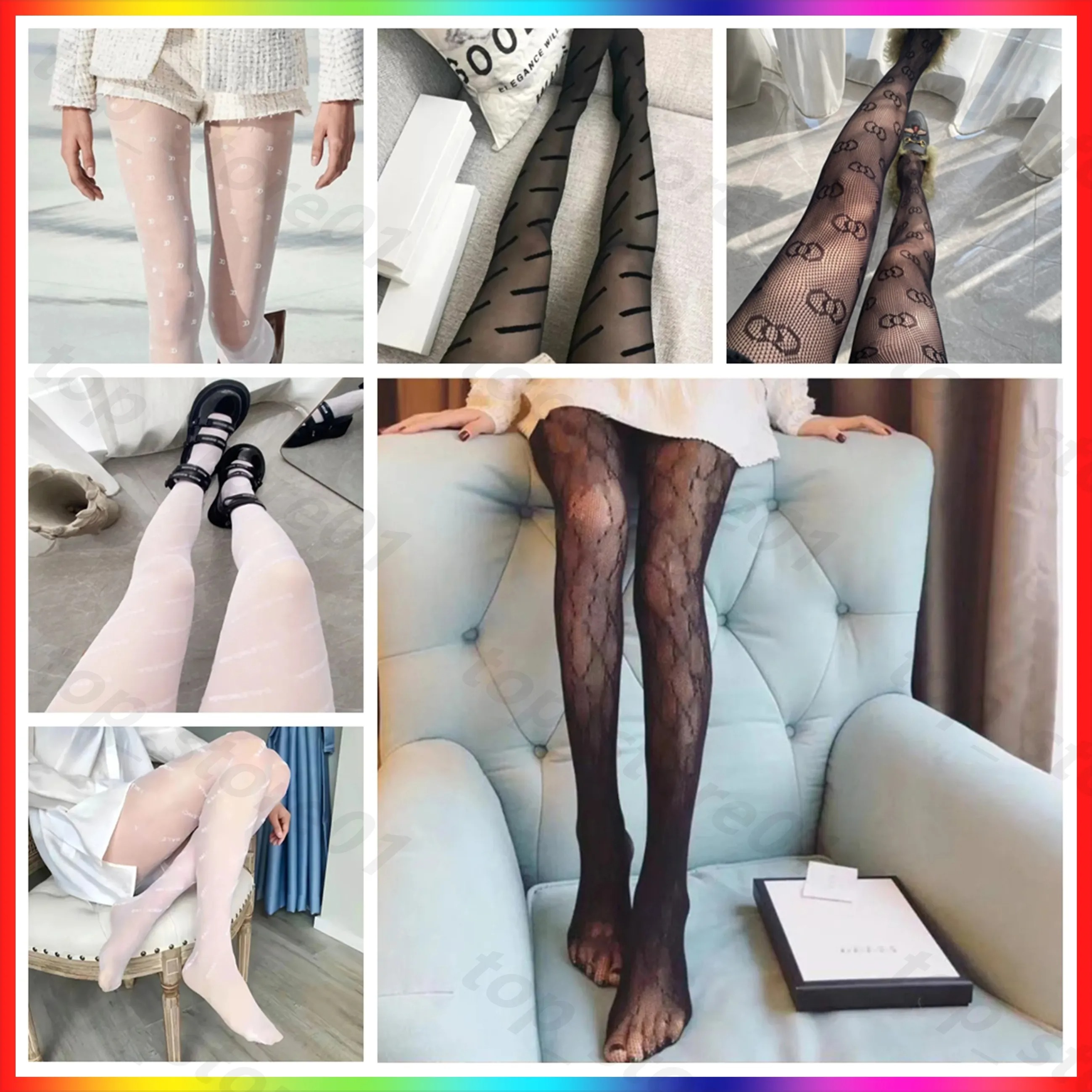 Designer Long Stockings Sexy Tights Women Fashion black and white Thin Lace Mesh Tights Soft Breathable Hollow Letter Tight Panty hose High quality