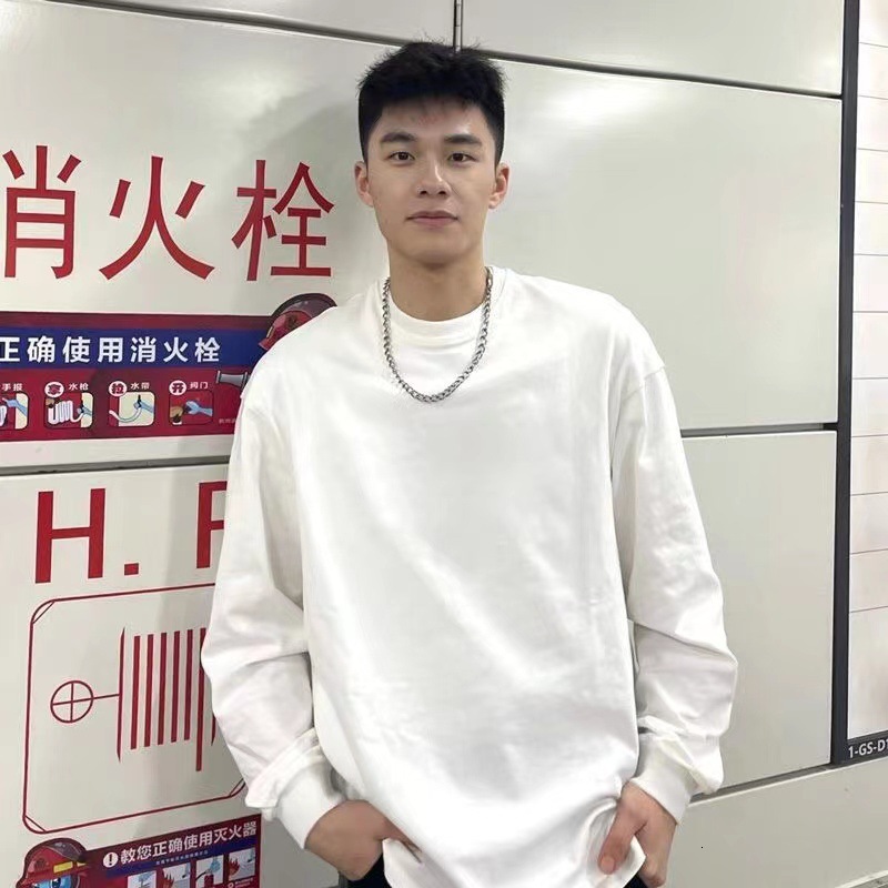 Designer Hoodie Trendy Brand Simple Solid Color Heavyweight Pure Cotton Long Sleeve T-shirt For Men Autumn American Basic Designer Shirt Style Ins Loose Fit
