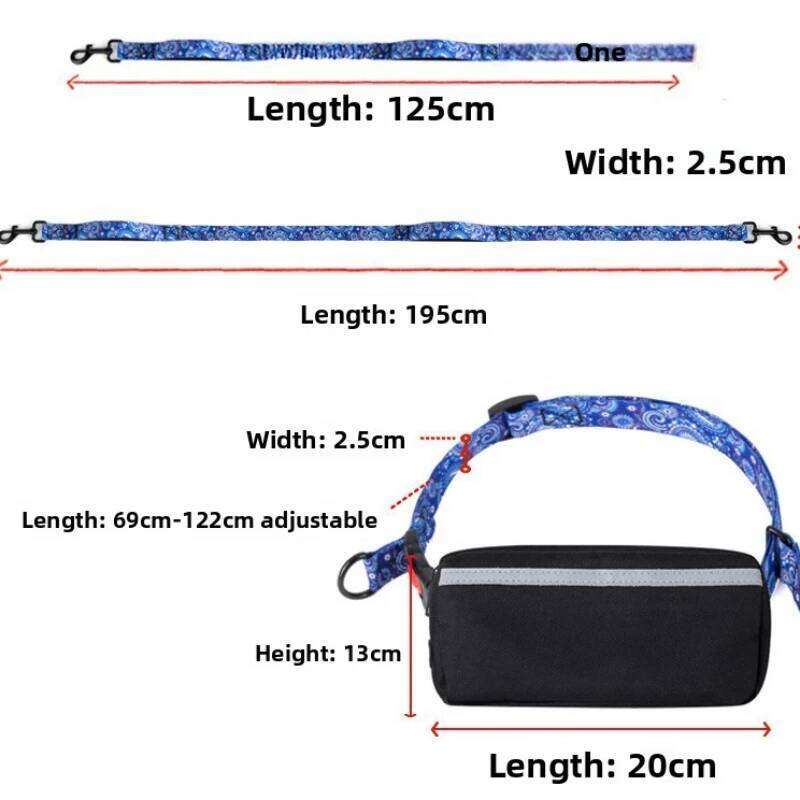 Hands Free Leash with Zipper Pouch, Dual Padded Handles Durable Bungee for Walking, Jogging and Running Your Dog