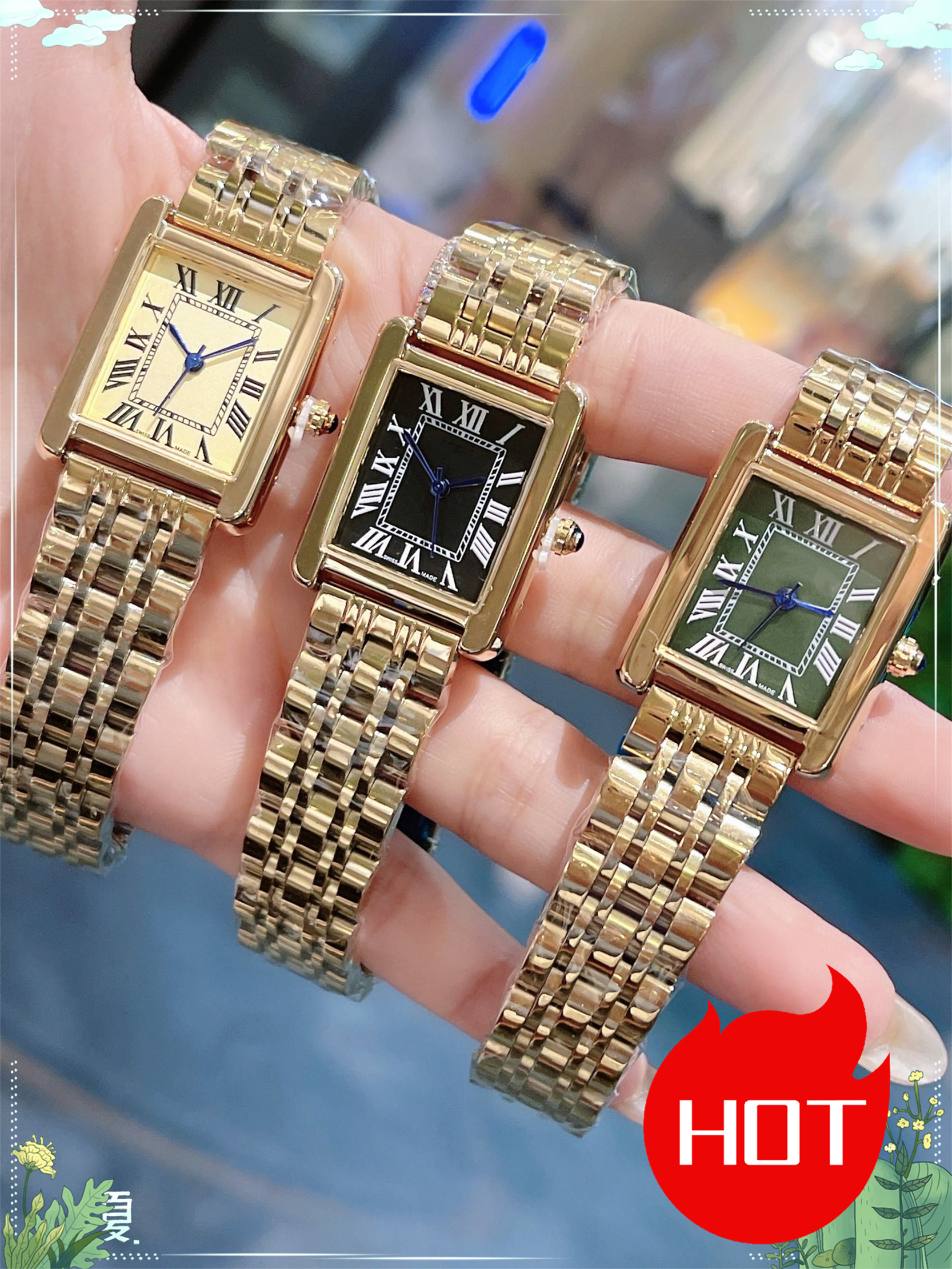 Luxury Womens TANKity Square Watch Designer Watches Premium Quartz Movement Stainless Steel Bracelet Sapphire Glass Waterproof women Wristwatches #213