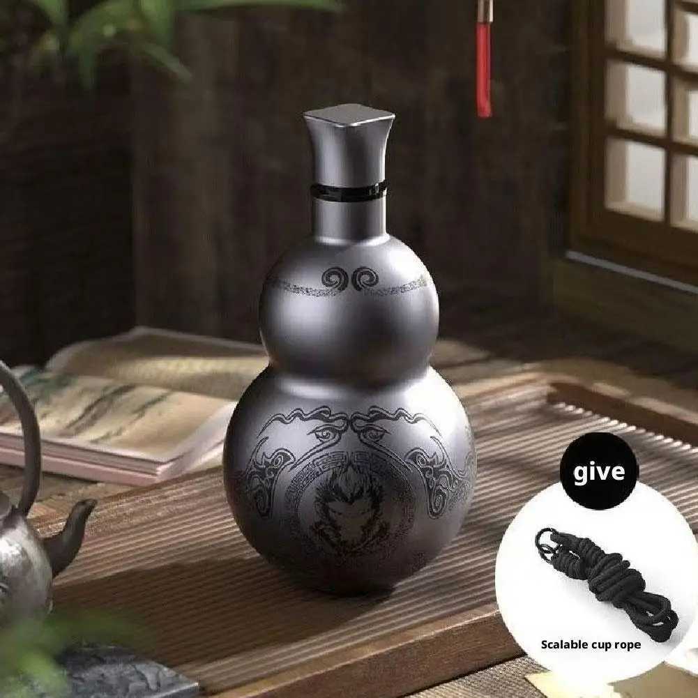 Portable Wukong Theme Gourd Style Water Bottle 304 Stainless Steel Thermal Insulation Cup Black Game Cosplay Lanyard Outdoor C251011 W260226