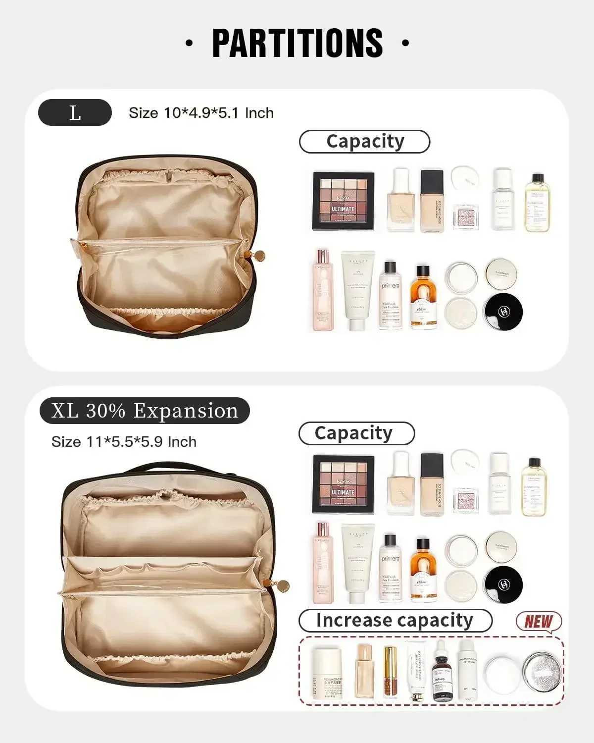 EACHY Travel Makeup BagLarge Capacity Cosmetic Bags for WenWaterproof Portable Pouch Open Flat Toiletry Bag D251011
