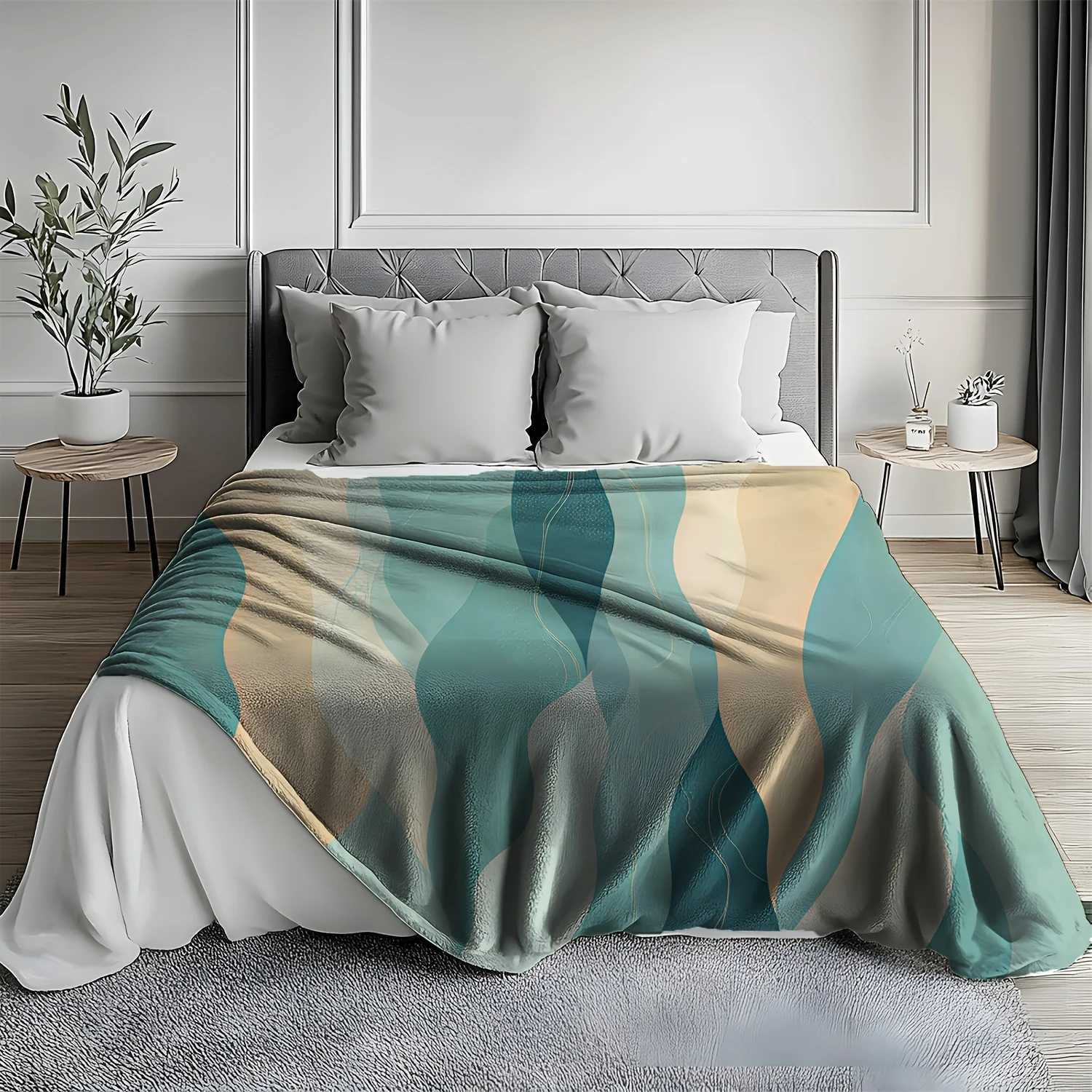 1pc Flannel Blanket with Gradient Wave Print Soft and Cozy 100 Polyester Fabric for Sofa Bed Car Office Camping Travel C251011
