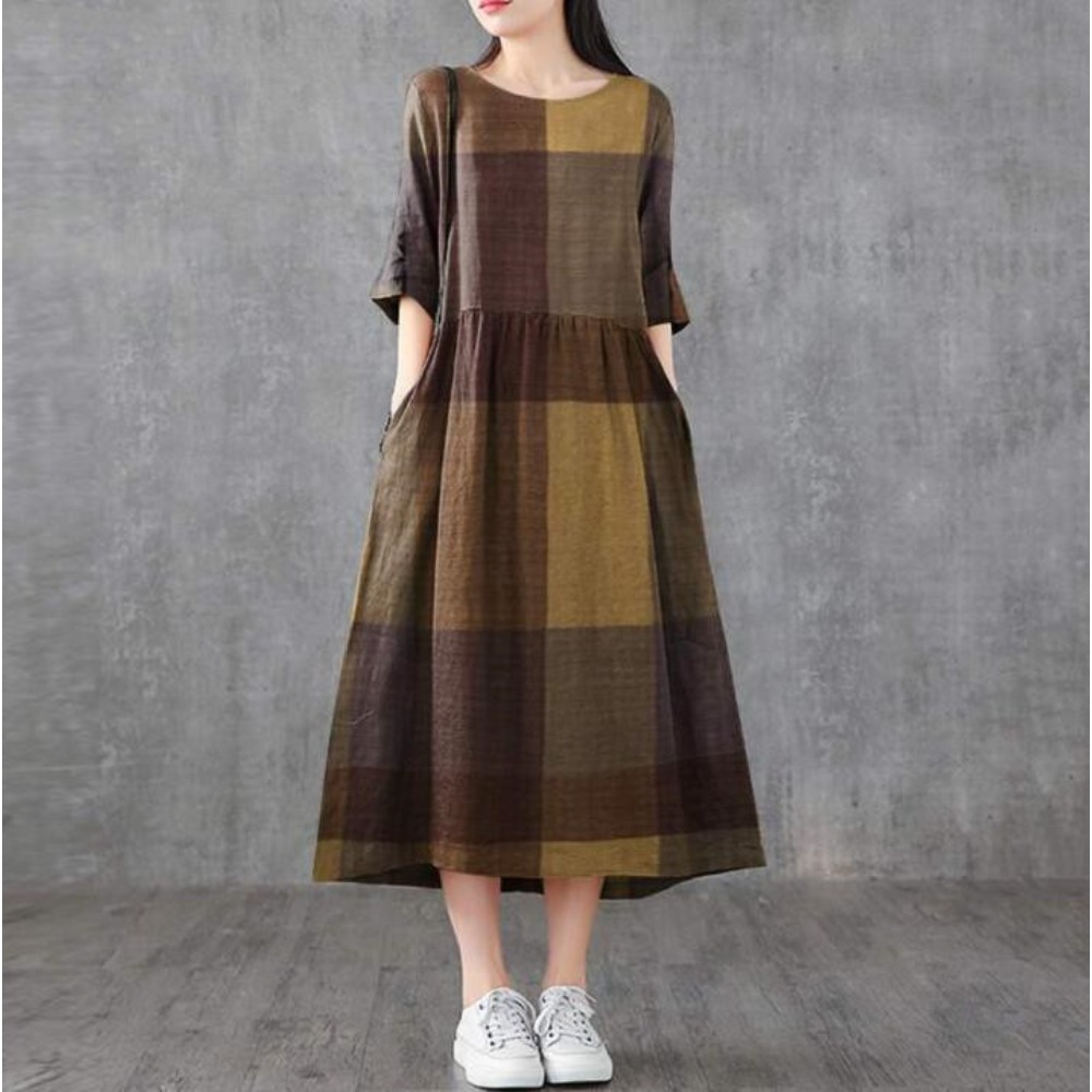 (858) New Spring Trendy Fashionable Plaid Pullover Dress