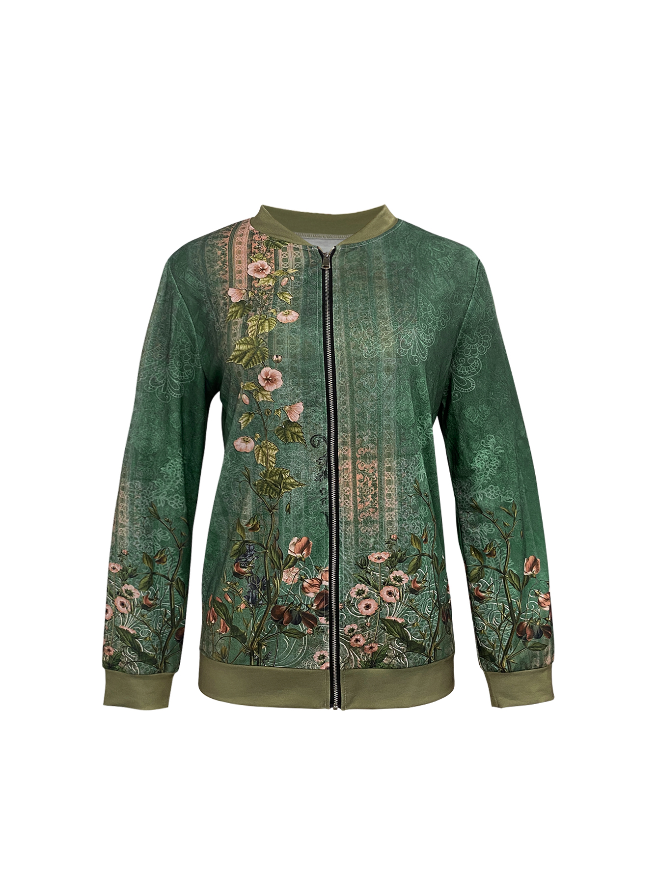 Women's Autumn Retro Mom - Style Lightweight Jacket - Versatile Office & Vacation Green Printed Jacket-CF25124