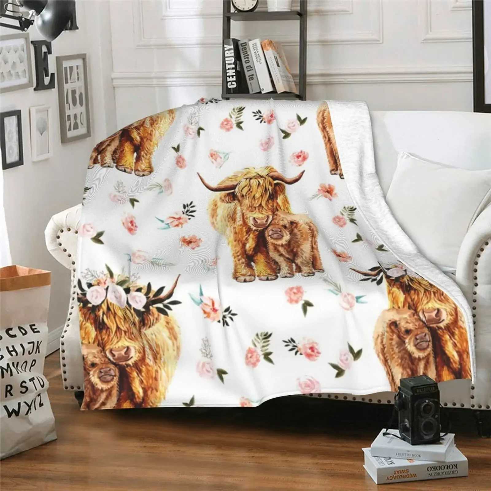 Highland Cow Blanket Animal Bedding Throw Soft Cozy Fleece Plush Size for Couch Bed Sofa Travelling Camping Y251011