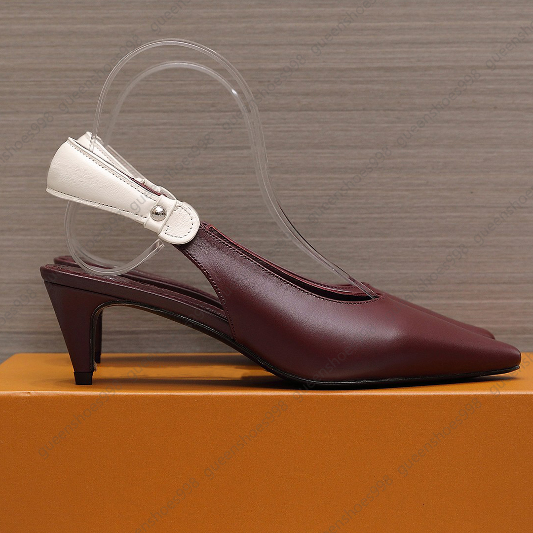 Fashion Leather Slingbacks Womens High Heels Luxury Designer Sandals Casual Splicing 5.5CM Low Heel Dress Shoes Classic Party Slide Shoe