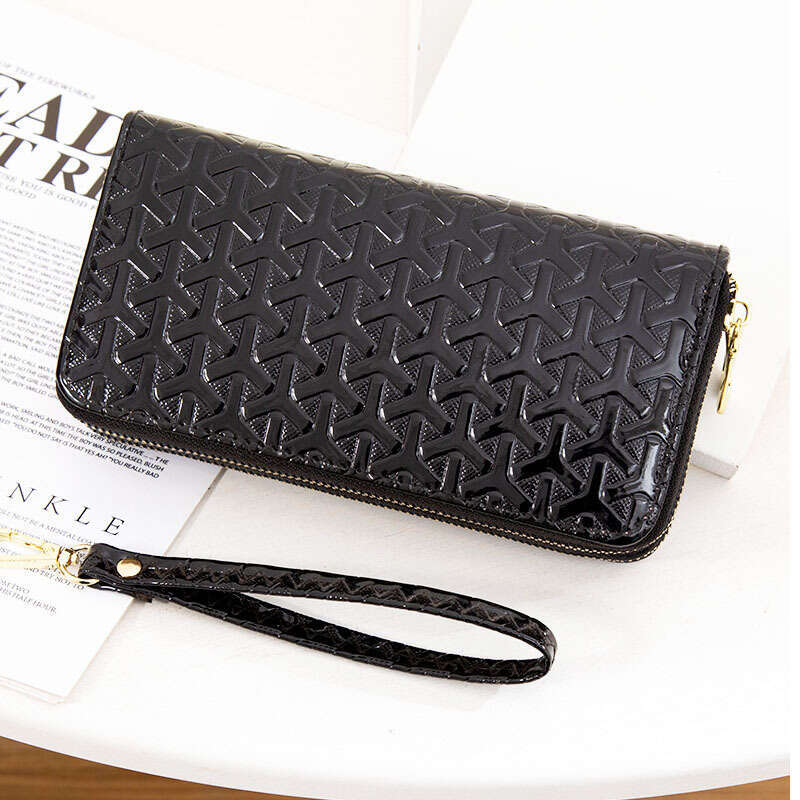 Long Wallet for Women 2025 New Double Zipper Clutch Wrist Strap Large Capacity Patent Leather Phone Bag