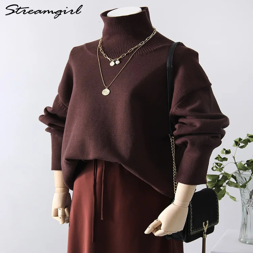 Winter Turtleneck Oversized Sweaters Women Burgundy Knit Top Jumper Female Thick Basic Warm Pullovers Womens Oversize Sweater 241021