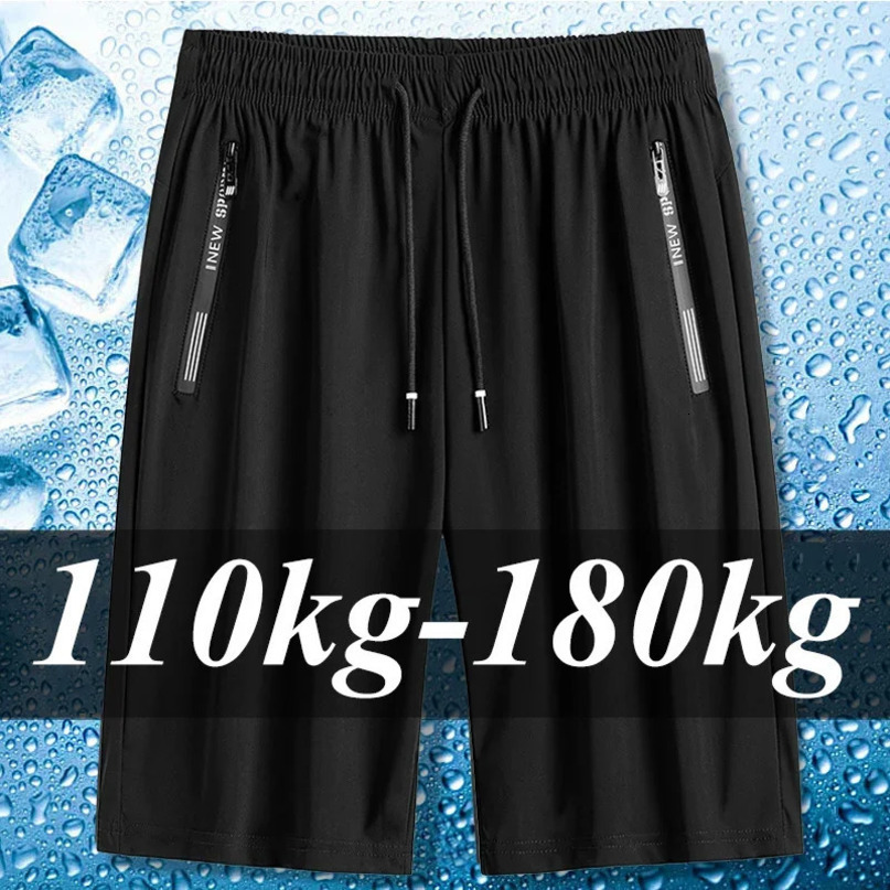 Men Plus Size Casual Shorts 6XL 7XL Big Gym Ice Silk Stretchy Summer Beach Short Pants Quick Dry Breathable 250214