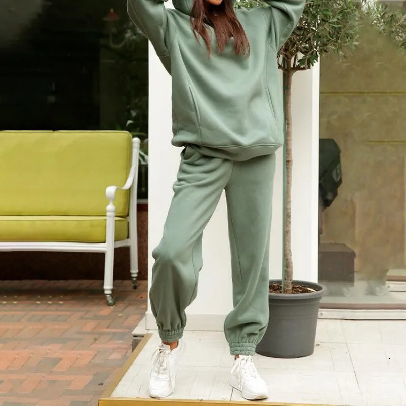 Womens Track Set Autumn Fashion Warm Hoodie Sportswear Two piece Large Solid Casual Zipper Pants 241008