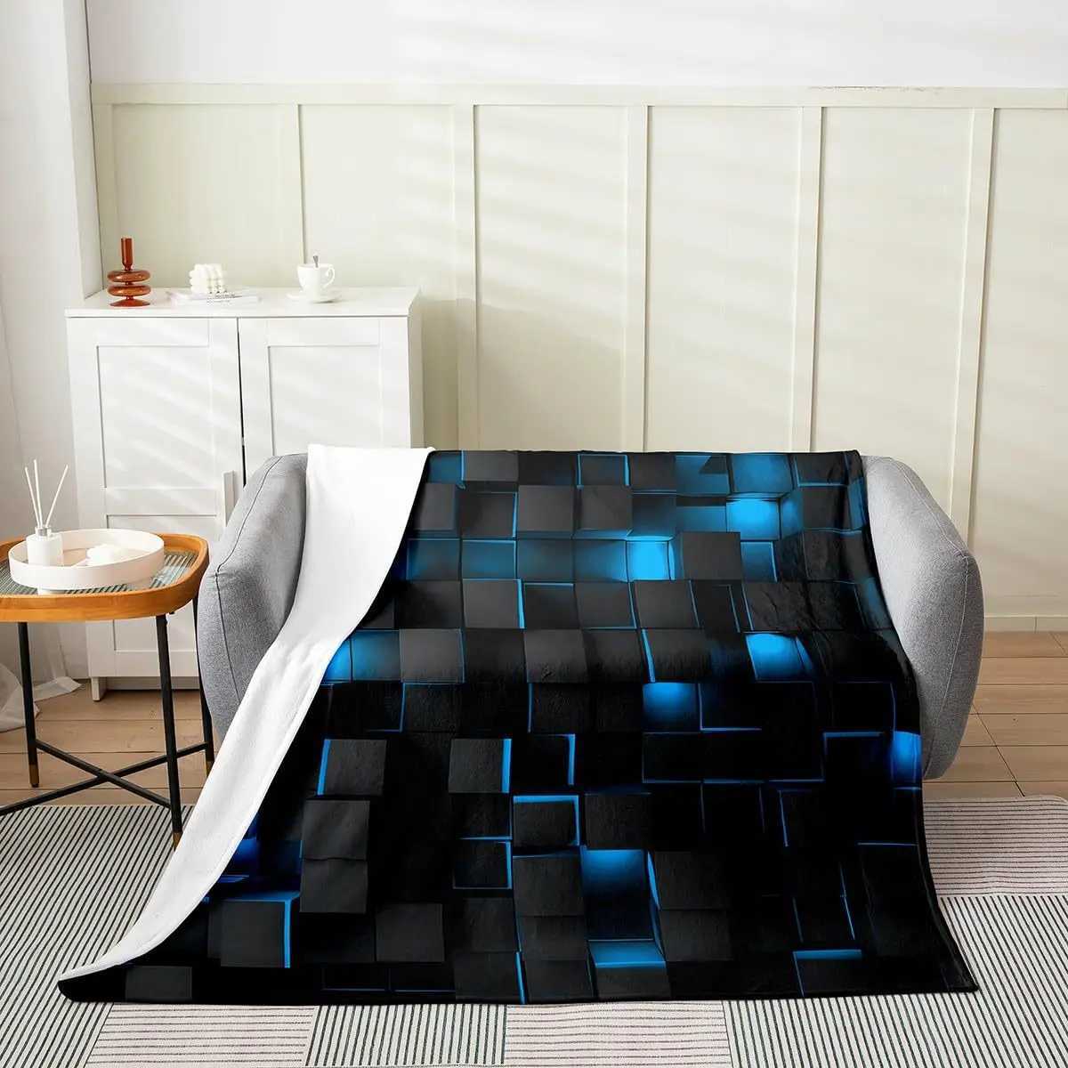 Abstract Geometric Grid Series digitalprinted polyester velvet flannel cover blanket Fleece soft sofa cover blankets for beds C251011