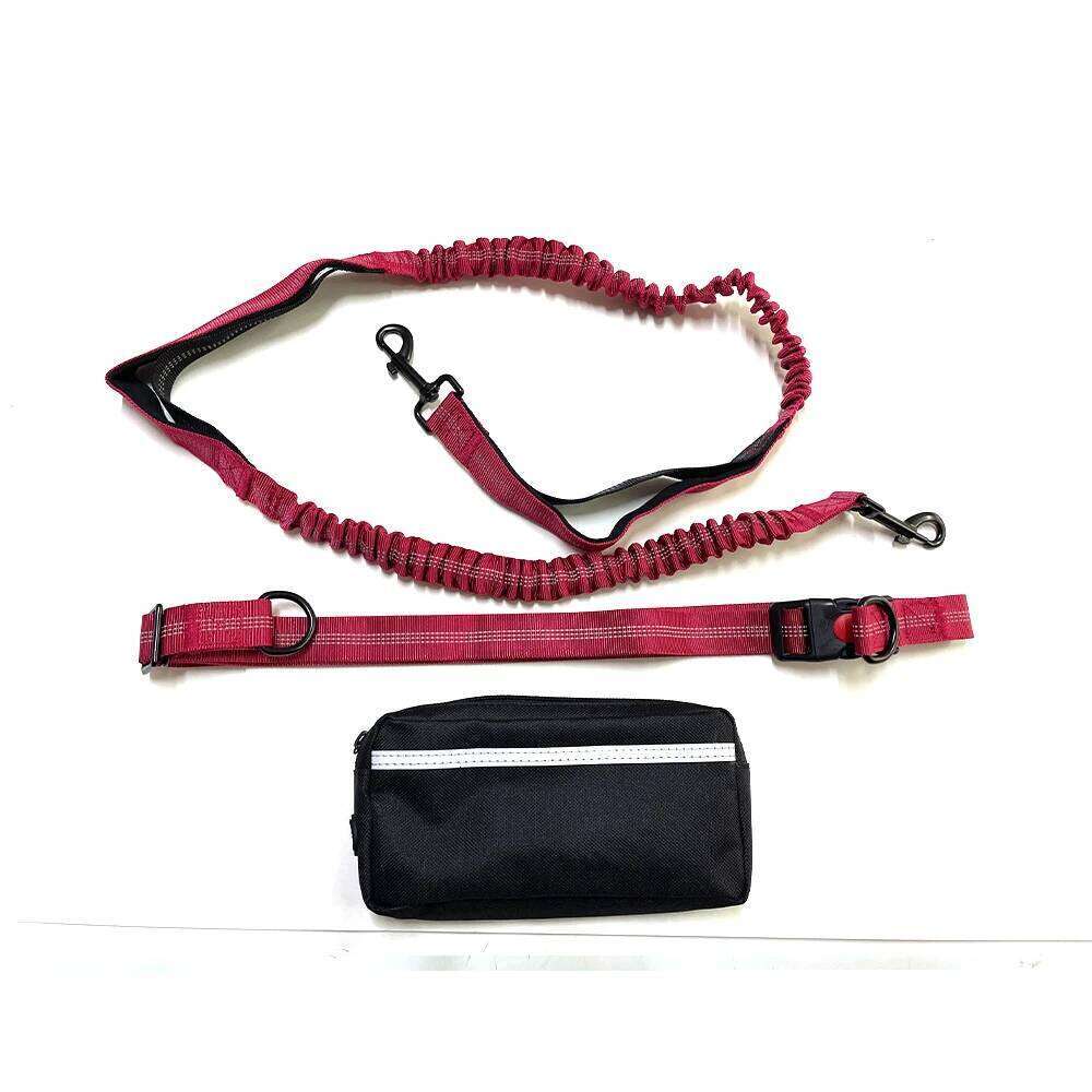 Hands-free running leash with adjustable belt, double handle elastic strap retractable rope for medium and large dog