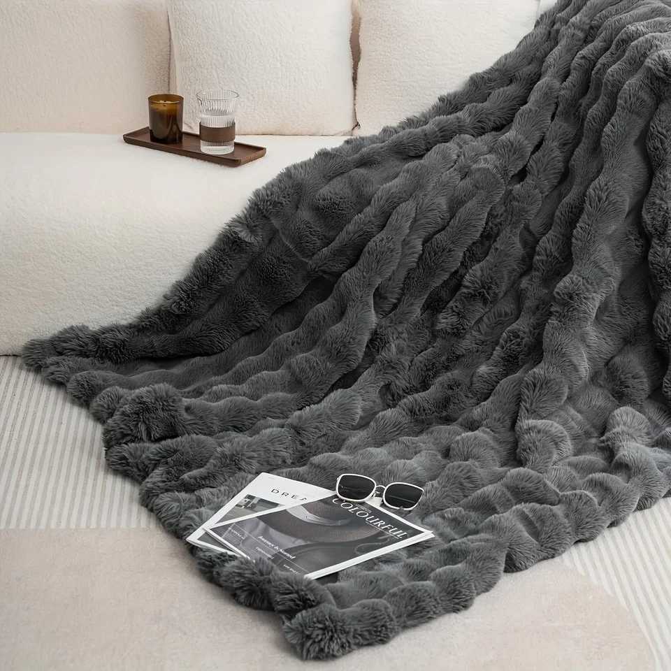 Bubble Fleece Blanket for Couch Faux Rabbit Fur Throw Blanket Soft Cozy Fluffy Decorative Blankets for Bed Sofa Mothers Day C251011