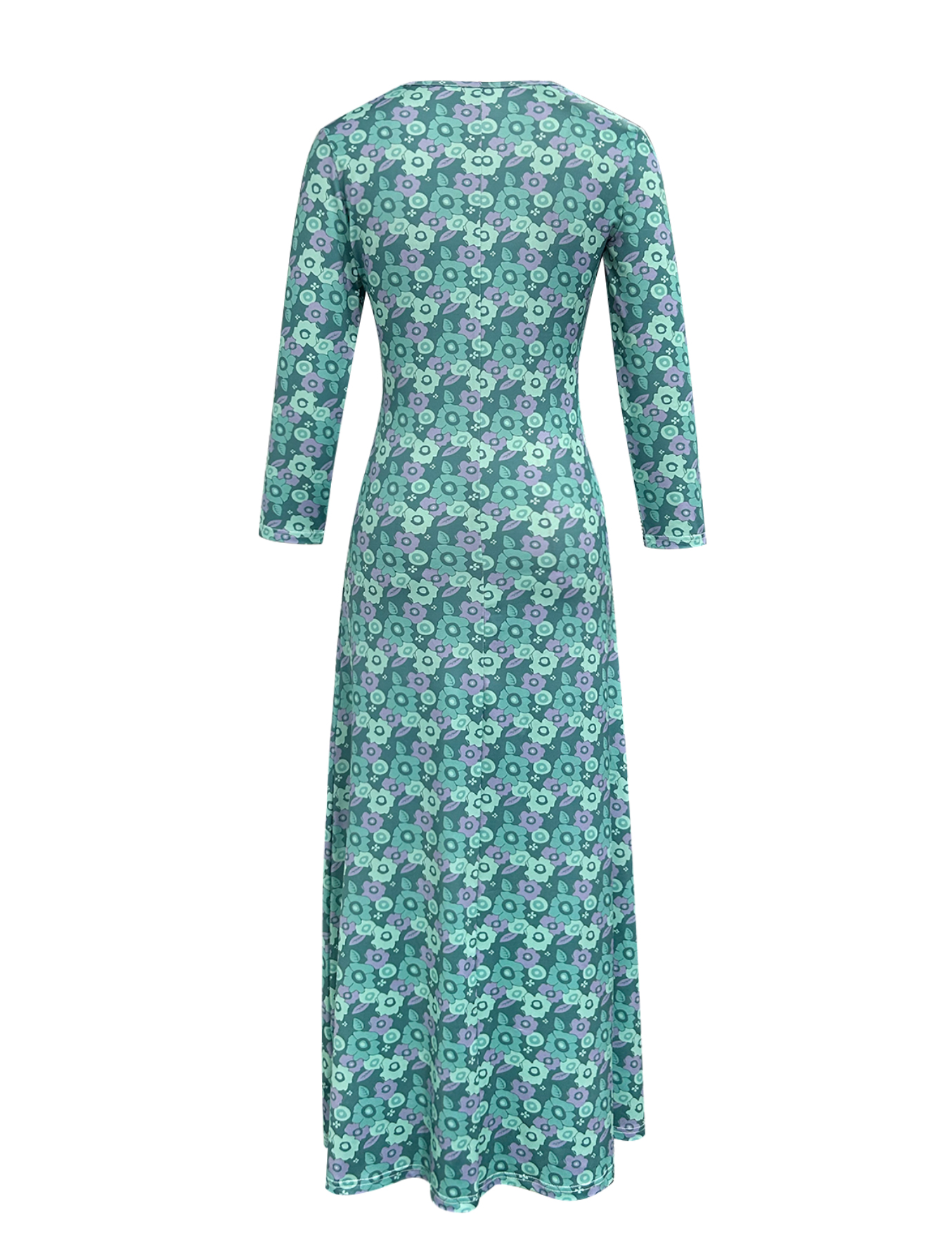 Women's Autumn Winter New Floral Printed Maxi Dress - Elegant Versatile Office - Wear Dark Cyan Dress-CF41088