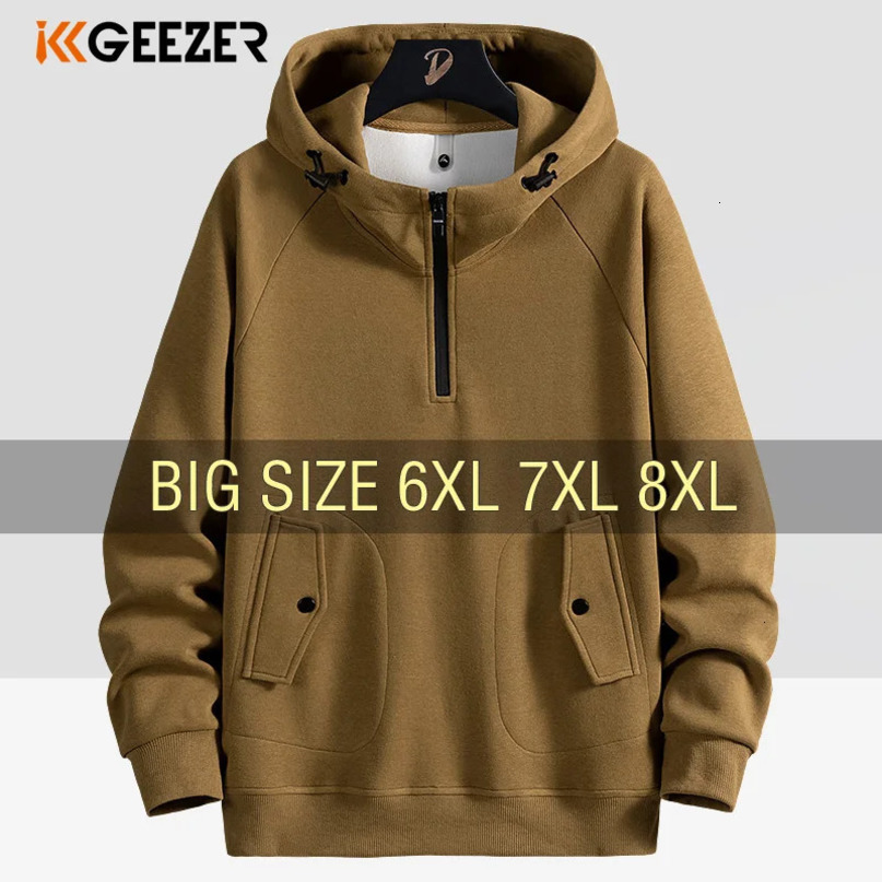 Men Sweatshirts Cotton Hooded Oversized 6XL 7XL 8XL Plus Size Zipper Full Length Hoodies Pullovers Autumn Streetwear Sportswear 250214