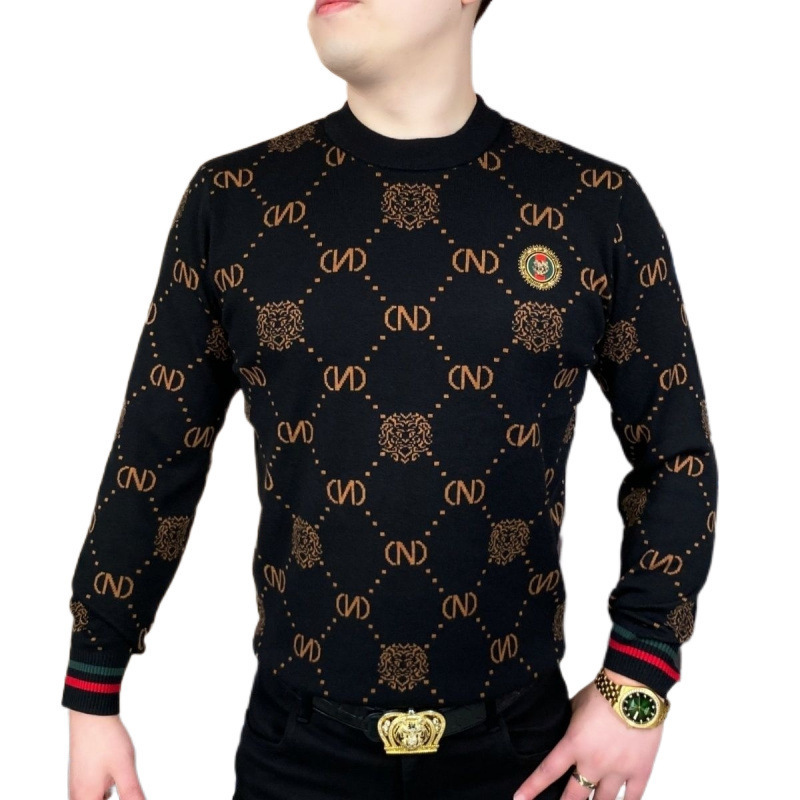 Men's Sweaters Winter Diamondplaid Sweater Long Sleevedhoodie Slim Fit Sleeved Fashionable Printed Round Neck For Warmth And Leisure