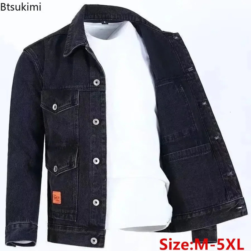 Mens Denim Cargo Jacket Loose Vintage Fashion Casual Cardigan Men Youth Handsome Washed Cowboy Coats Plus Size 250207