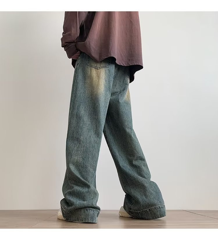 Men's Jeans Distressed Vintage Blue Pants Men Wide-leg Denim Trousers Male Oversize Streetwear Fashion Casual Baggy Straight