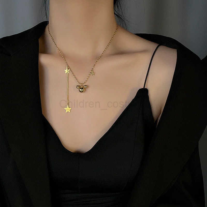 Disney 18K Gold Plated Mickey Mouse Head Pendant Necklace Bracelets for Women Girls Fashion Cartoon Jewelry Accessories Gifts H251011