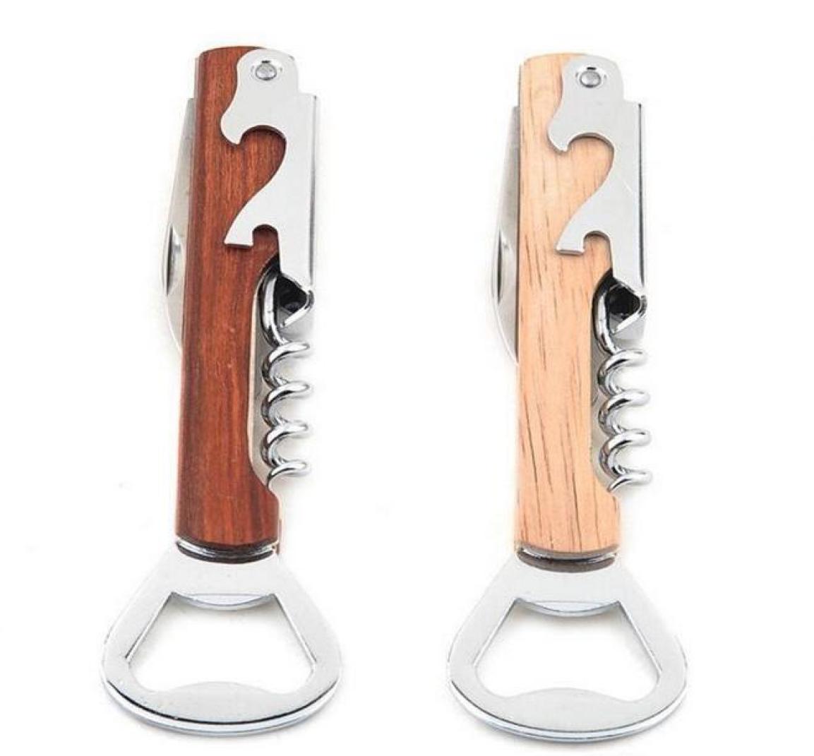 Wood Handle wine opener Stainless Steel HandHeld Deluxe Bottle Opener Corkscrew Double Hinge Waiters Wine Bottle Opener Epacket f5633999
