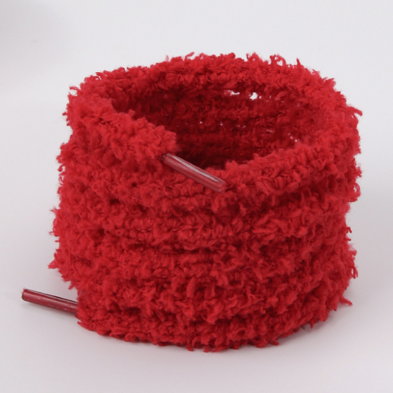 Fuzzy Fluffy Christmas Shoe Laces Cozzy Bootlaces Customized Solid Color Plush Double Layer Shoelaces