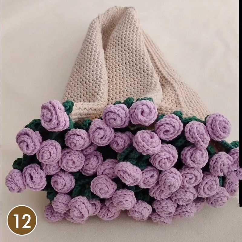 80110cm Crocheted Rose Bouquet Blanket Finished Product Hand Knitted Flower Bouquet Blankets Home Decor Bed Sofa Throw Blanket C251011
