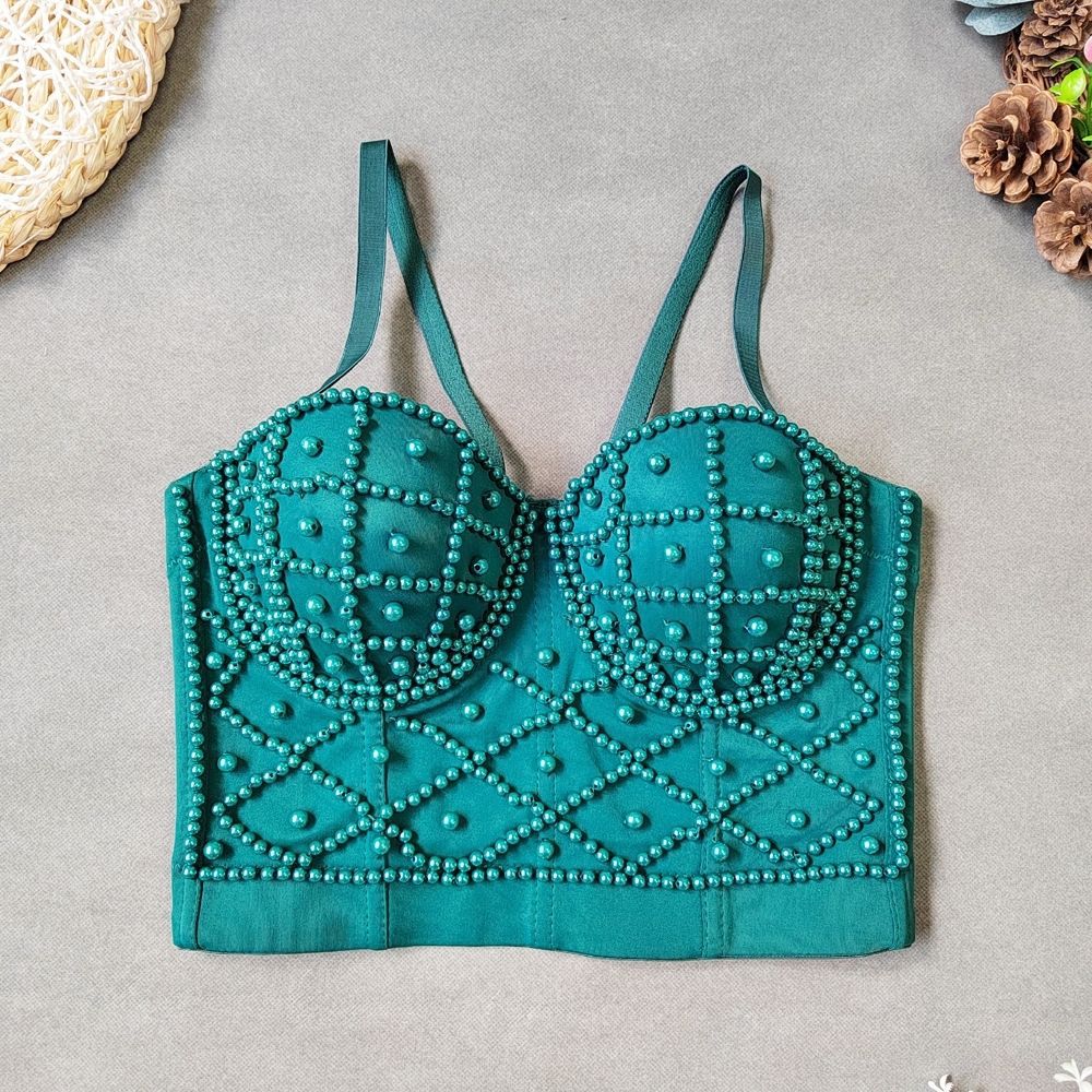 Sexy Club Pearl Strap Vest Top ort Sle Inner Wear Outerwear Trendy Fibone Brtte Women's Tank Tops Summer 2025