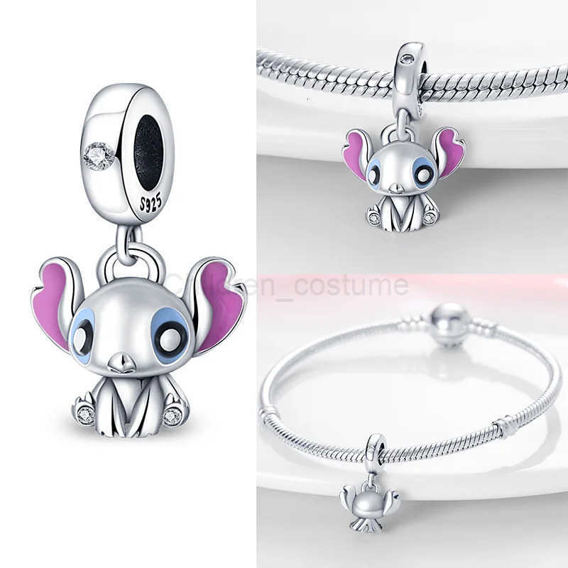 Disney NEW in 925 silver charm Cheshire Cat Stitch Charm beadOriginal Women Bracelet Necklace Pendant Halloween Jewelry Gift H251011