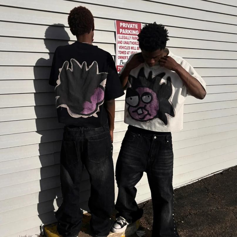 Y2k Pure Cotton Oversized Cartoon Print Pattern T Shirt Man Harajuku Hip Hop Retro Fashion Short Sleeved Casual Streetwear 240518