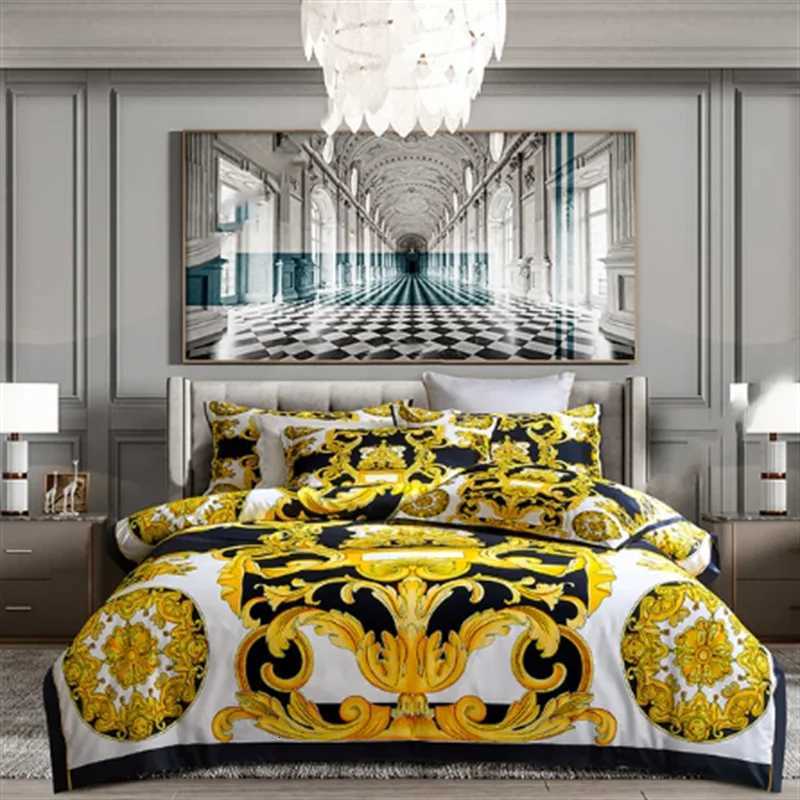 Luxury Modern Style Digital Printing Cotton Fabric Bedding Set Duvet Cover Linen Fitted Sheet cases Home Textile H251011