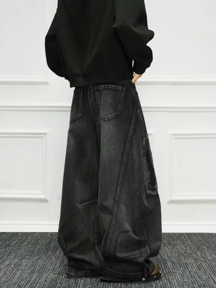 Trashy Y2K Streetwear Patchwork Black Grey Baggy Ripped Jeans Pants For Men Clothing Wide Leg Loose Trousers Ropa Hombre 251009