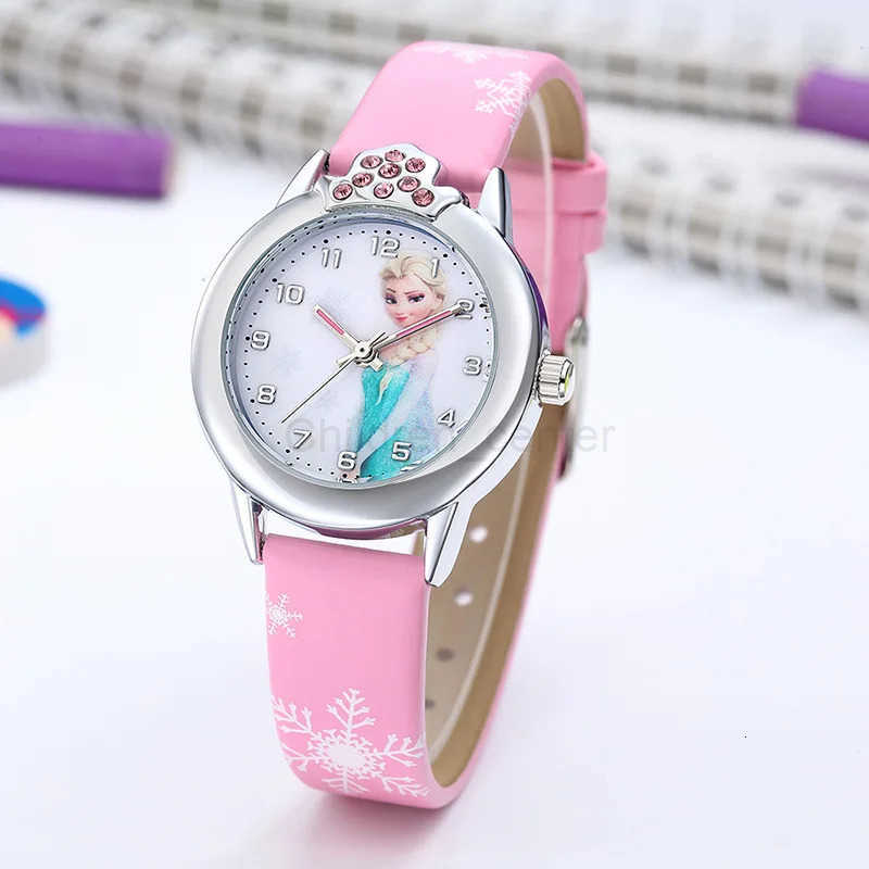 Disney Elsa Watch Girls Elsa Princess Kids Watches Leather Strap Cute Childrens Cartoon Wristwatches Gifts for Kids Girl Frozen Clock H251011