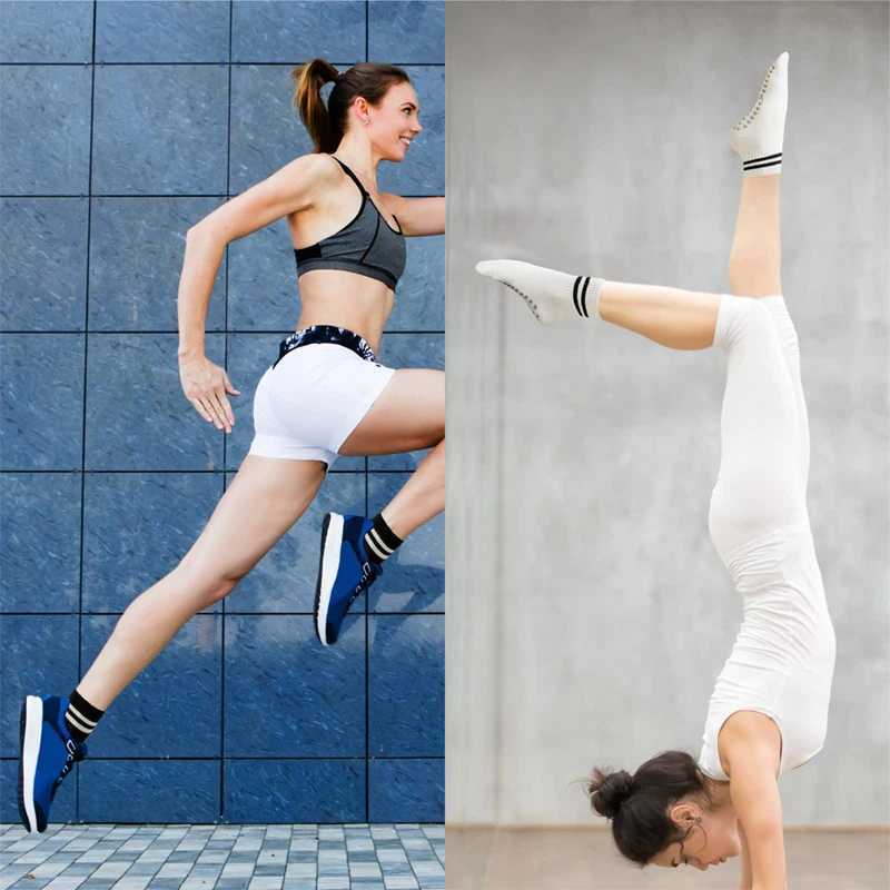 3 Pairs Yoga Socks for Women Double Stripes Non Slip Pilates Grip Socks Anti Slip Sport Socks for Workout Ballet Athletic SocksW251011