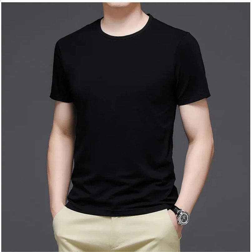 Men T Shirts100% CottonShort SleeveCrew NeckRegular Fit Plain Top TeesBlack Navy White Gray 250113