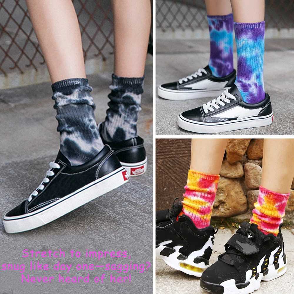 Unisex Antibacterial Stacked Socks Japanese Loose Fit Design TieDye Cotton Blend NonFade Breathable Sports Cycling SocksW251011