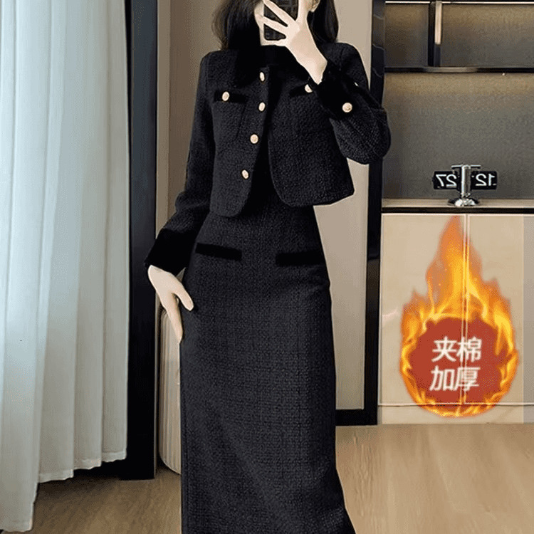 2025 Autumn/Winter New Black Short Wind Jacket Two Piece Set Women's Top Luxury Designer Jacket Autumn/Winter design New Fashionable Set Skirt