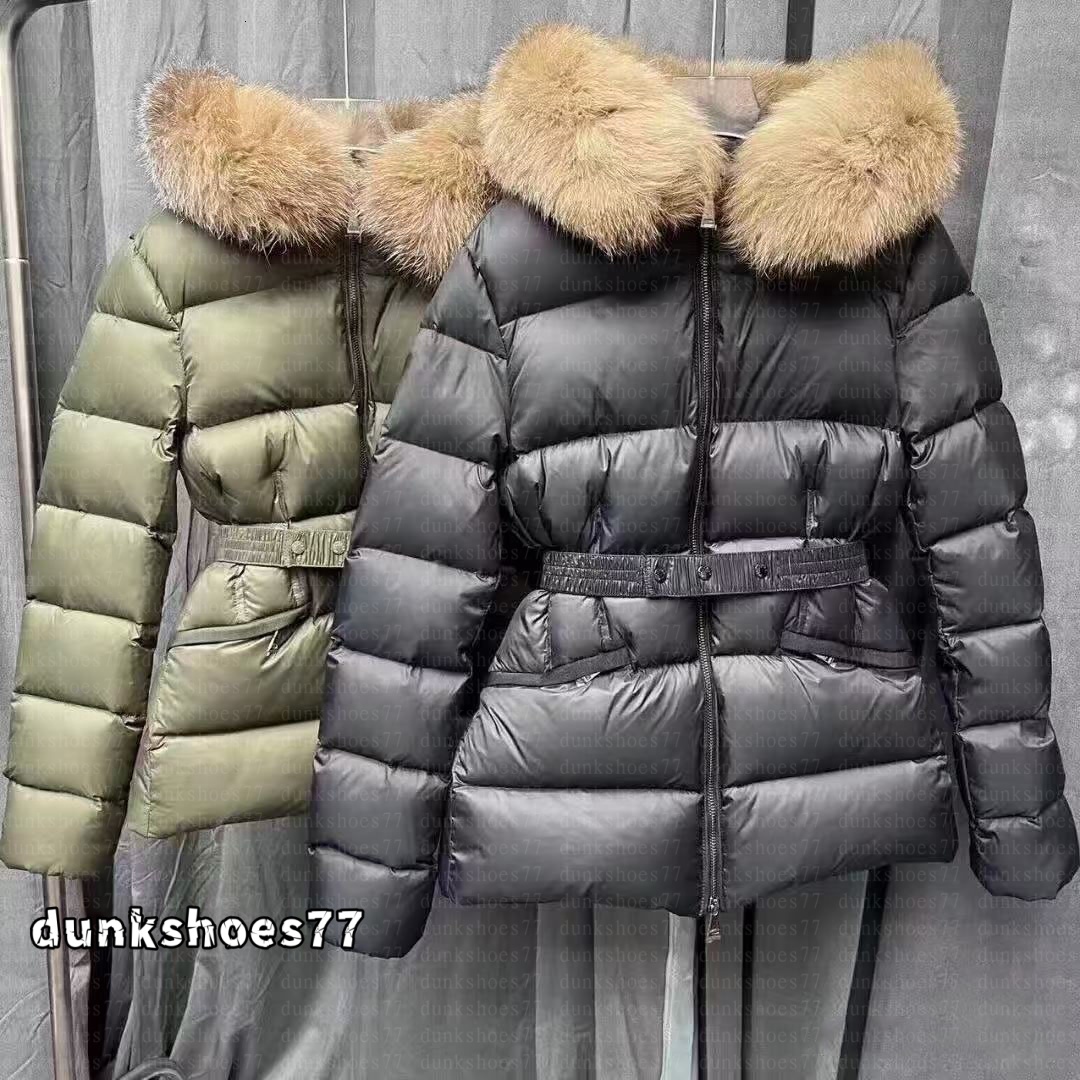 Femme designer Laitue FW24 coat womens embroidered badge puffer jacket fur collar winter keep warm jacket belted womens down jacket Casual Winter Coats