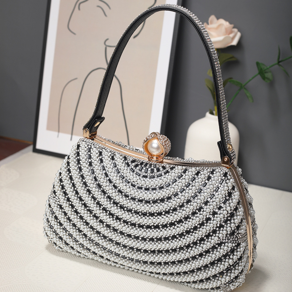 Elegant Handbag Evening Bag Pearl Clutch Bag Shining Beaded Pearl Purse Crystal Bag Crossbody Bag Luxury Clutch Phone Purse for Ladies Party Wedding D