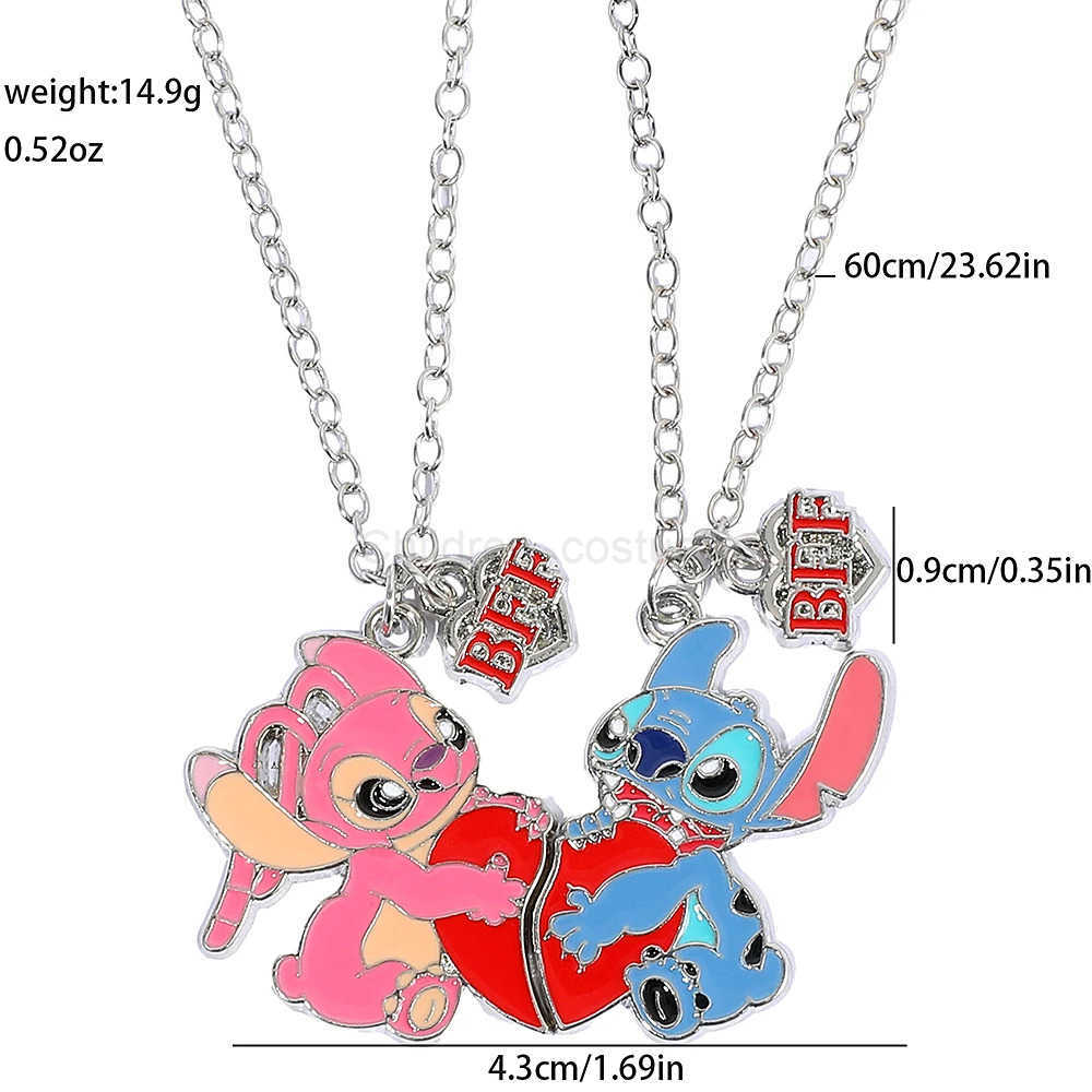 Disney Stitch Angel Couple Necklace Set Interlocking Heart Pendants Matching Love Gift for Couples Best Friends H251011